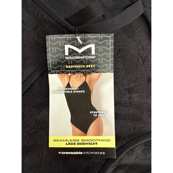 Maidenform size XL Smoothing Seamless Lace Bodysuit Black Thong - Picture 3 of 4